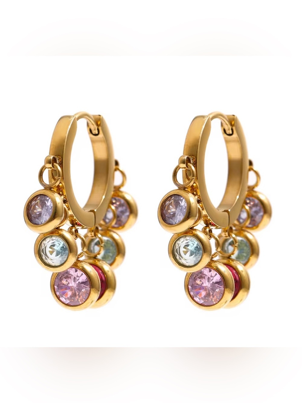 Crystal Charm Hoop Earrings – Gold Plated Stainless Steel - Picture 2 of 9